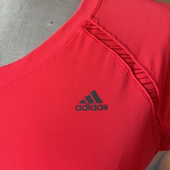 ADIDAS women’s CLIMALITE Neon pink orange stretch work out performance top SM - Picture 2 of 10